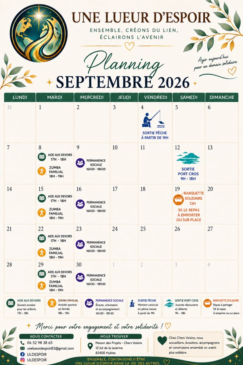 Programme du mois de septembre 2026