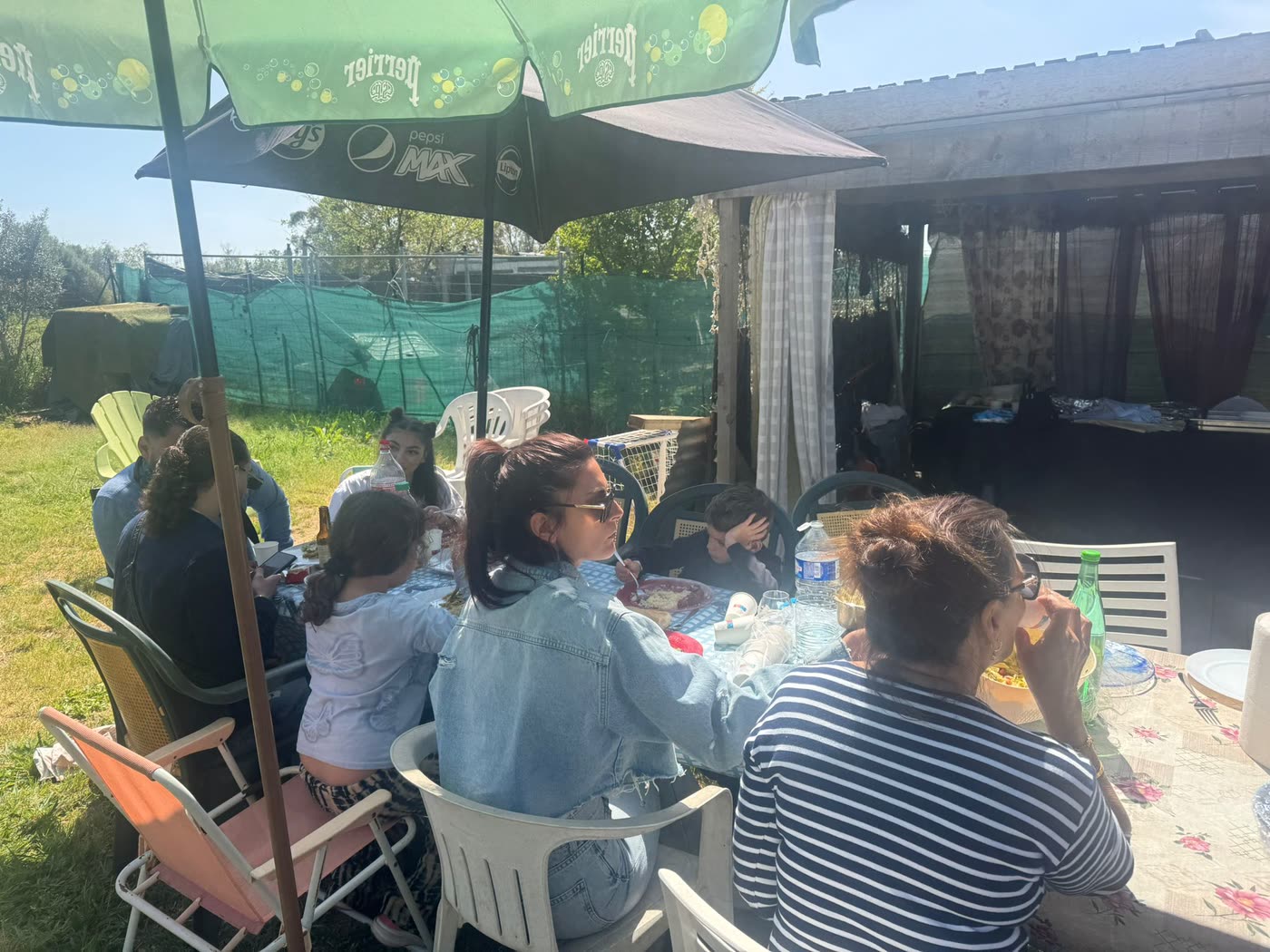 Familles réunies autour d'un repas partagé en plein air